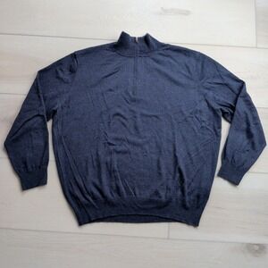 Ash & Erie Merino Wool Blend Quarter Zip Sweater Mens Large Navy Blue Mock Neck